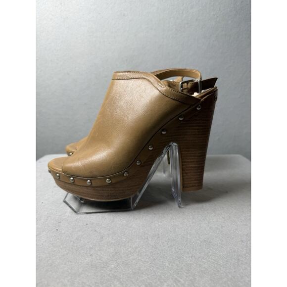 Jessica Simpson Daine Mule Clog Camel Beige Leather Studded Slingback Heel 8.5 - Picture 4 of 14